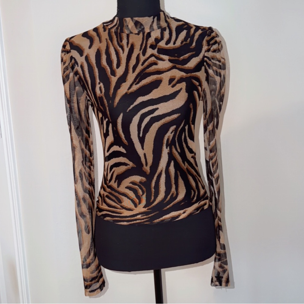 Animal Print Long Sleeve Sheer Top